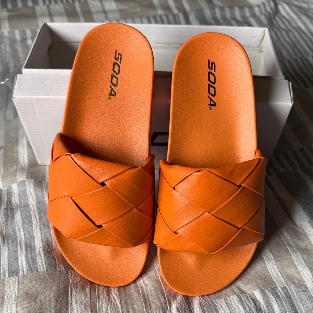 SODA Orange Woven Slide Sandals